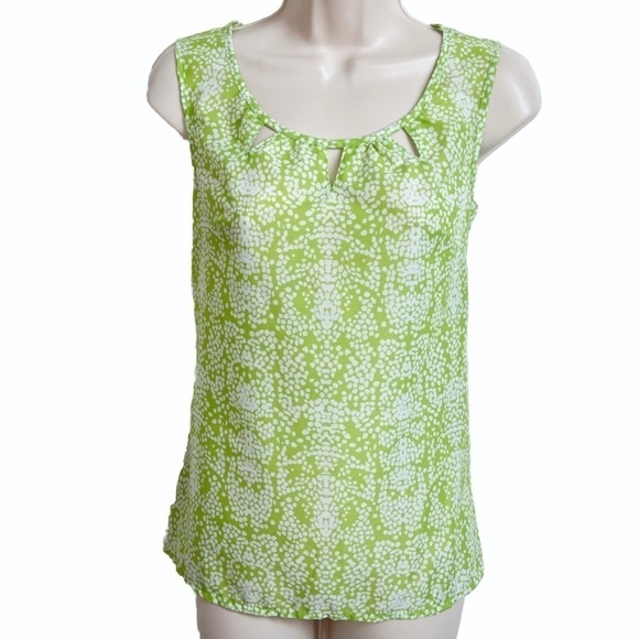 Banana Republic Scoop Neck Like Green White Patterned Pullover Tank Top XS - Picture 2 of 10